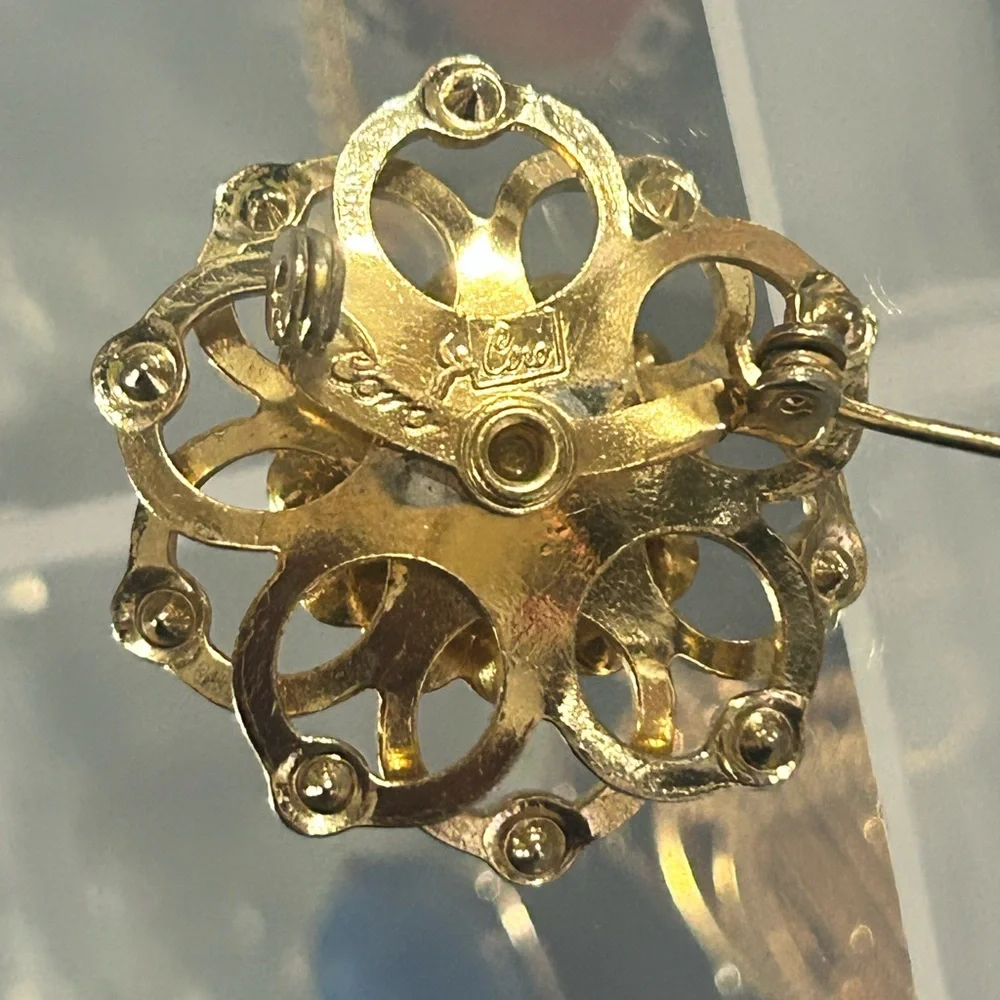 RICHELIEU Pearl crystal gold brooch/Pin - Picture 3 of 6